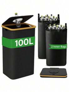 100-Liter Capacity With Lid Recycling Trash Can - 29-Gallon Kitchen Trash Can, Equipped With 1 Detachable And Reusable Inner Bag, Suitable For Bottles, Cans, Plastics And Glass. Multi-Purpose Garbage Classification Trash Can, Suitable For Families - Multicolor - View 13