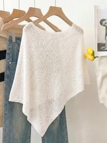 SHEIN Women's Solid Color Asymmetric Neck Casual Versatile Daily Knit Top - White - View 2
