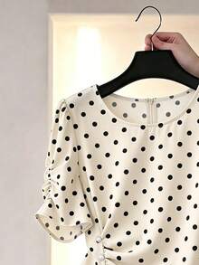 Franclia Elegant Asymmetric Design Round Neck Blouse For Women - Apricot - View 4