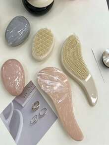 Haus Hana 1pc Marble Pattern Soft Bristle Hair Brush, Tangle-Free Portable Plastic Scalp Massage Cushion Comb - Multicolor - View 6
