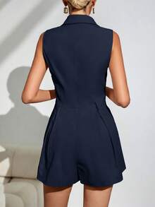 Firerie Women's Khaki Pleated Short Wide Leg Jumpsuit - Navy Blue - View 2