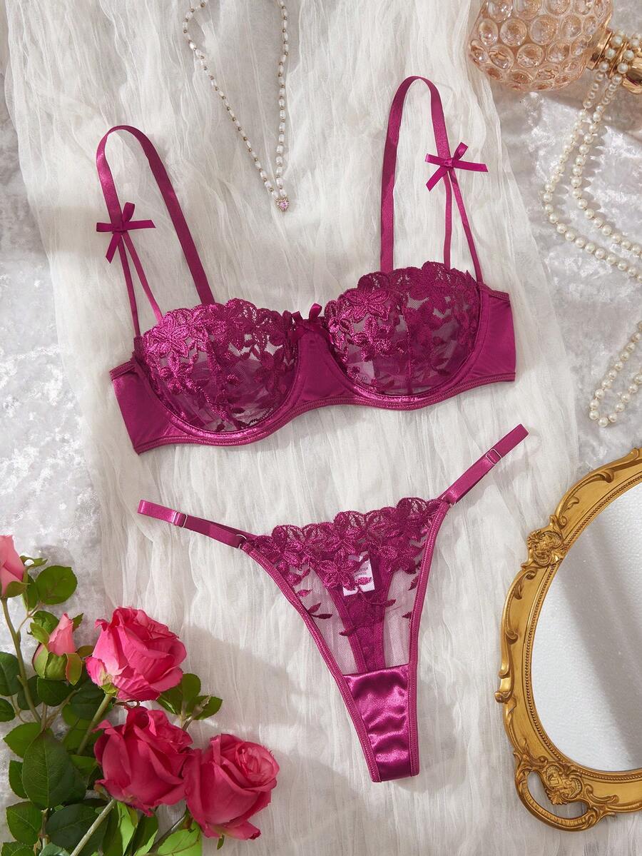 Myrelith Purple Romantic Pastoral Women's Embroidered 2-Piece Sexy Set - Violet Purple - View 1