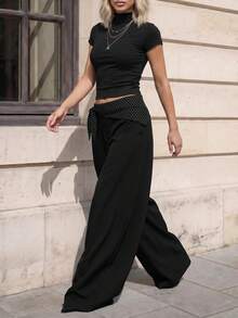 Sinnesro Pantaloni casual grigi per l'estate, a pois neri e bianchi, eleganti, da ufficio, sofisticati, ispirati al vintage, con un'atmosfera rilassata da vacanza, alla moda e chic, per donne di piccola statura - Grigio - Visualizzare 6