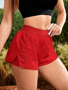 Powerista Women's Solid Color Pleated Casual Versatile Daily Travel Sports Shorts - Red - View 5