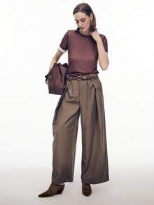Mnmlis Zapatos de mujer de ante marrón oscuro con calado, punta fina y tacón de cuña, mules retro transpirables para uso exterior, pantuflas holgadas - Marrón - Ver 3