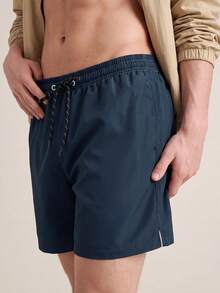 Zalmeno Plus Size Men's Drawstring Waist Pockets Casual Beach Shorts, Holiday - Navy Blue - View 4