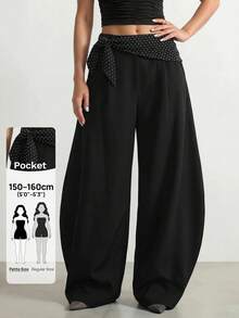 Sinnesro Pantaloni casual grigi per l'estate, a pois neri e bianchi, eleganti, da ufficio, sofisticati, ispirati al vintage, con un'atmosfera rilassata da vacanza, alla moda e chic, per donne di piccola statura - Grigio - Visualizzare 5