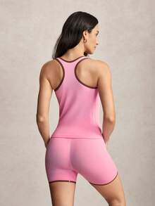 Activina Women's Pink Tight Sports Tank Top And Tight Shorts Yoga Workout Set - Pink - View 2