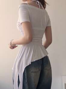 DAZY Women's Korean Style Casual Camisole Short Sleeve T-Shirt For Spring And Summer - White - View 2