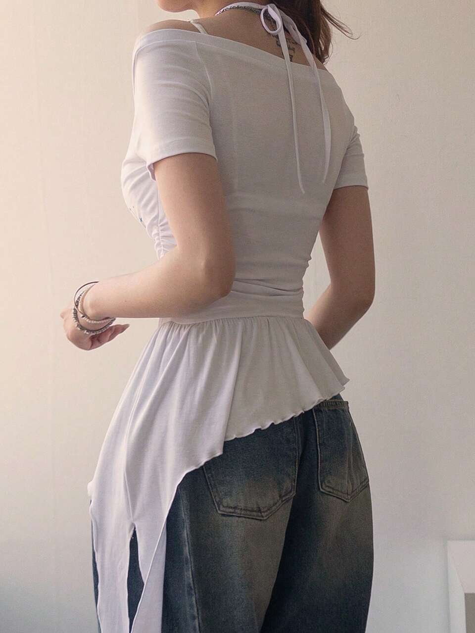 Women's Korean Style Casual Camisole Short Sleeve T-Shirt For Spring And Summer