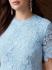 MOTF PREMIUM WOMEN PLUS ELEGANT LACE MIDI DRESS - Baby Blue - View 4