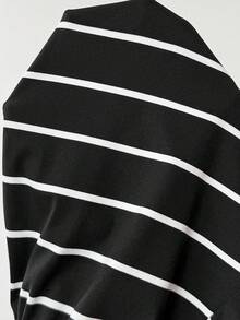Slowluna Maternity Round Neck Striped Patchwork Colorblock Adjustable Waist Shorts Casual Daily Pregnancy Gender Reveal 2 Pieces Set Loungewear Summer - Black and White - View 6