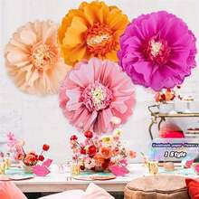 4pcs/Set 19.69-Inch Peach & Orange Party Decorative Giant Paper Flower, Wedding & Birthday Party Decor, Christmas - 4-piece Peach Orange Set - View 1