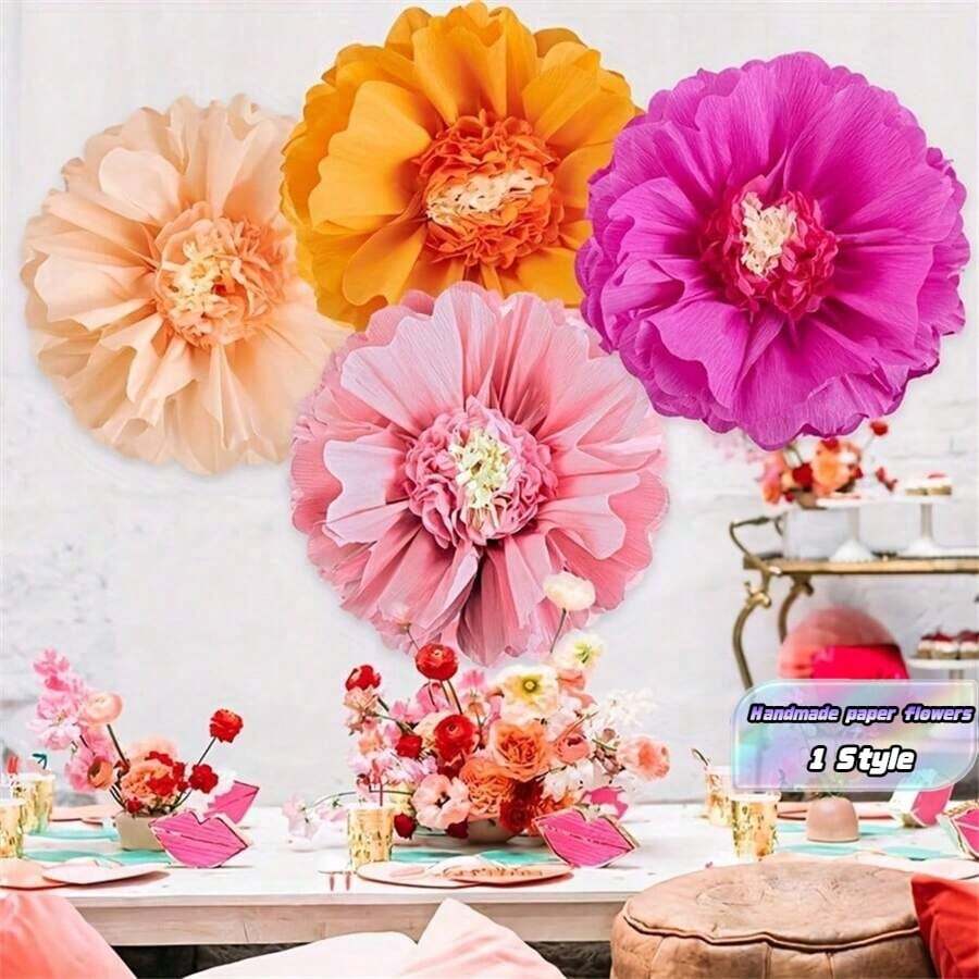 4pcs/Set 19.69-Inch Peach & Orange Party Decorative Giant Paper Flower, Wedding & Birthday Party Decor, Christmas - 4-piece Peach Orange Set - View 1