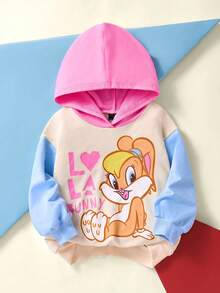 LOONEY TUNES X SHEIN 女婴可爱卡通兔子图案撞色卫衣套头衫，休闲百搭，适合秋冬季穿着 - 杏色 - 查看 8