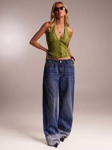 Avantive Women's Halter Neck Casual Sexy Tropical Versatile Daily Outing Vacation Top Olive Green Summer - Yellow - View 3