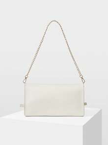 MOTF TAS CLUTCH WANITA WARNA BEIGE, TALI YANG INDAH, TAS BAGUETTE KOMUTER YANG STYLISH DAN SEDERHANA, COCOK UNTUK KEGIATAN SEHARI-HARI, PERJALANAN, BELANJA, DAN KENCAN - Krem - View 4