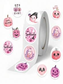1PC Pink Halloween Roll Stickers, DIY Decals For Kaka Craft, Journaling, Water Bottle, Phone & Tablet Decor, Sealing Stickers - Multicolor - View 5