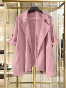 GlowEve CURVE Plus Size Women's Solid Color Casual Versatile Daily Travel Long Sleeve Blazer Jacket - Pink - View 1