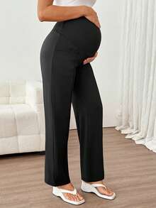 SHEIN Legging Santai Hamil Warna Polos dengan Pinggang yang Dapat Diatur - Hitam - View 11