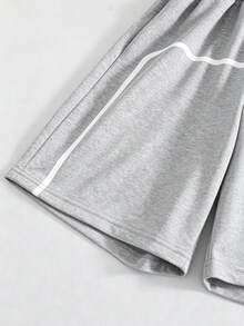 Coolqubz 1pc Teen Boy Cool Minimalist Printed Knit Wide Leg Pants, Innovative Double Waistband Design, Comfortable Fabric, Summer New Style, Suitable For Multiple Seasons And Occasions - Grey - View 4