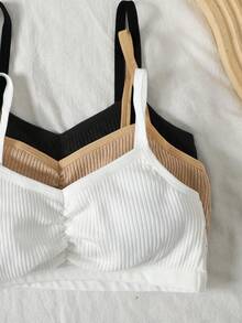 SHEIN Tween Mädchen Einfaches Lässiges Sport Gathered Strick Bequemer Hautfreundlicher Wachstumsphase Camisole BH 3er Set, Einfacher Lässiger Gepolsterter Hautfreundlicher Bequemer Schüler BH 3er Set - Verschiedenfarbig - Übersicht 7