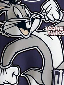 LOONEY TUNES X SHEIN 男童休闲字母兔子印花拼接条纹圆领卫衣，秋季款 - 白色 - 查看 4
