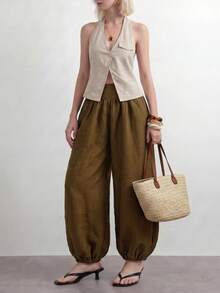Sinnesro Women's Casual Boho Brown Lantern Pants, Suitable For Summer And Autumn, 2026 New Style, Perfect For Party Holiday Vacation Yoga, Commute - Army Green - View 4