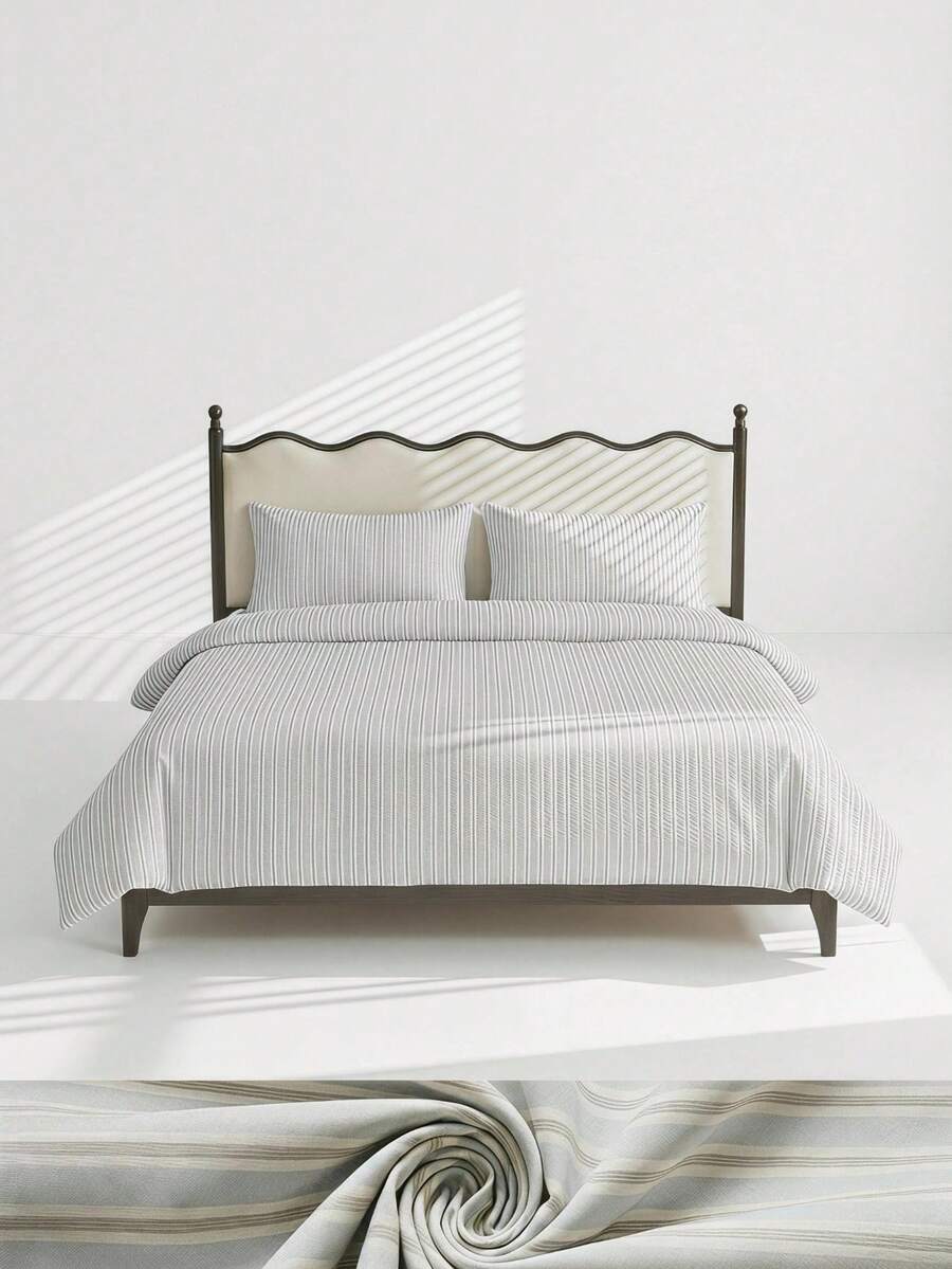 Veyra Day 3pcs Polyester Retro Stripe Duvet Cover Set – Soft Breathable Bedding For Dorm, Single, Double & King Bed, All-Season, Machine Washable (1 Cover + 2 Pillowcases, No Insert) - Blue - View 1