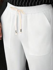 SLATEMANN Men's Solid Color Drawstring Waist Casual Versatile Daily Travel Long Pants - White - View 4