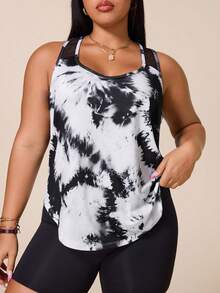 SHEIN Rhythm Era Plus Size Women's Tie-Dye Casual Versatile Daily Travel Sports T-Shirt - Multicolor - View 3