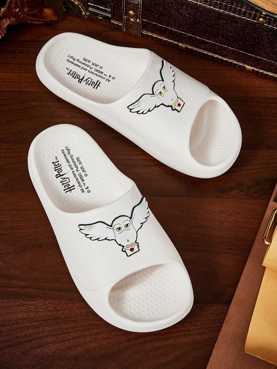 HARRY POTTER X SHEIN Fashionable Cute Cartoon WHITE Slip-On Slippers Non-Slip Quick-Drying Shower Slide, Lightweight And Durable EVA Material, In The House, - White - View 1