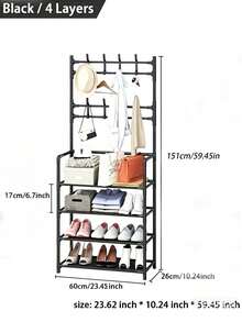 1pc Multi-Functional Iron Shoe Rack, 4/5 Tiers With 8 Hooks - Easy Assembly, Black Shoe Organizer Shelf - Multicolor - View 12
