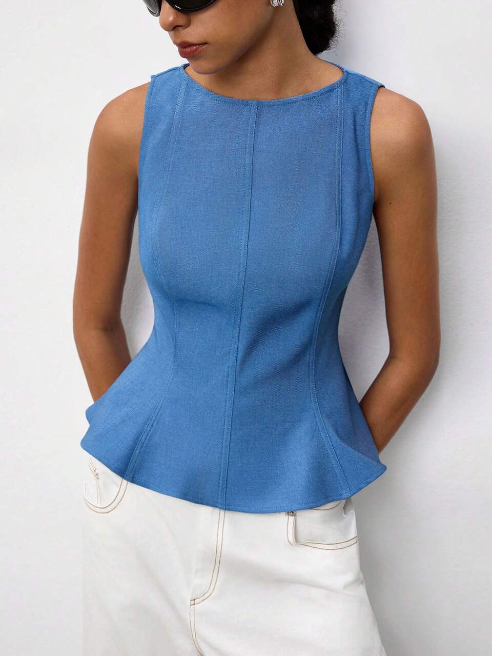 SHEIN Maija Women's Solid Color Round Neck Waist-Cinched Casual Versatile Tank Top,Going Out Outfits, Work Outfits For Women