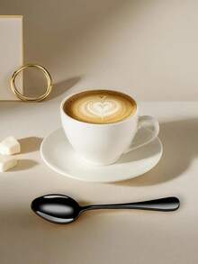 2/4/6/12件組不鏽鋼咖啡/茶/甜點湯匙，適用於廚房、飯店、咖啡廳、學校用品(黑色) - 黑色 - 查看 2