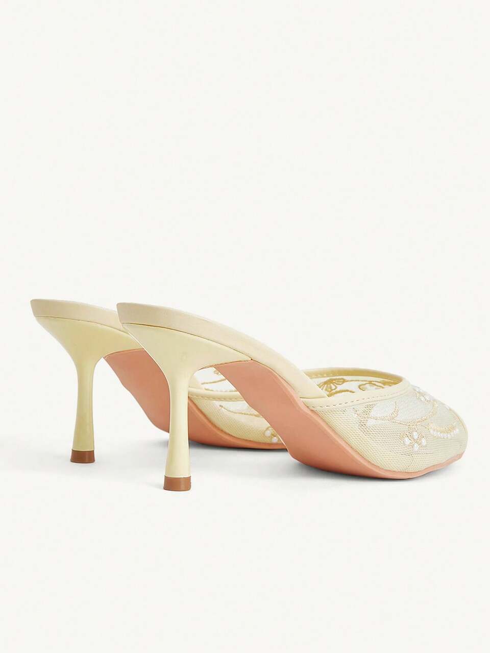 CUCCOO CHICEST Women Shoes Pointed Stiletto Light Yellow Mesh Embroidery Hot Beaded Open-Toed Women's High-Heeled Sandals Slippers Fashion Elegance With Skirt Women'