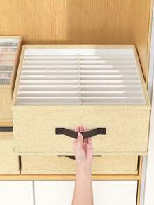 1pc Gray Clothing Storage Box, Pants Storage Box, Divided Storage Organizer, Wardrobe Storage, Double-Row Clothing & Pants Storage Box, Suitable For Home Storage & Organization, Holiday Decoration, Room Decoration, Bedroom Decoration, Can Store - Beige - View 6