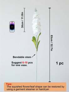 1Pc White Artificial Delphinium Flower Silk Like Realistic Faux Plant For Outdoor Tall Vase Home Garden Wedding Decor Valentine Birthday Graduation Gift Must Have - White - View 3