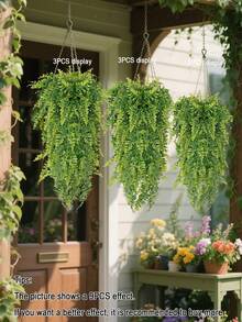 1/3Pcs Large 80cm Realistic Fake Hanging Fern, Lifelike Artificial Greenery Vine, Fade-Resistant No Electricity, For Wedding Birthday Garden Indoor Outdoor Decor, Table Centerpiece Wreath Backdrop - Green - View 1
