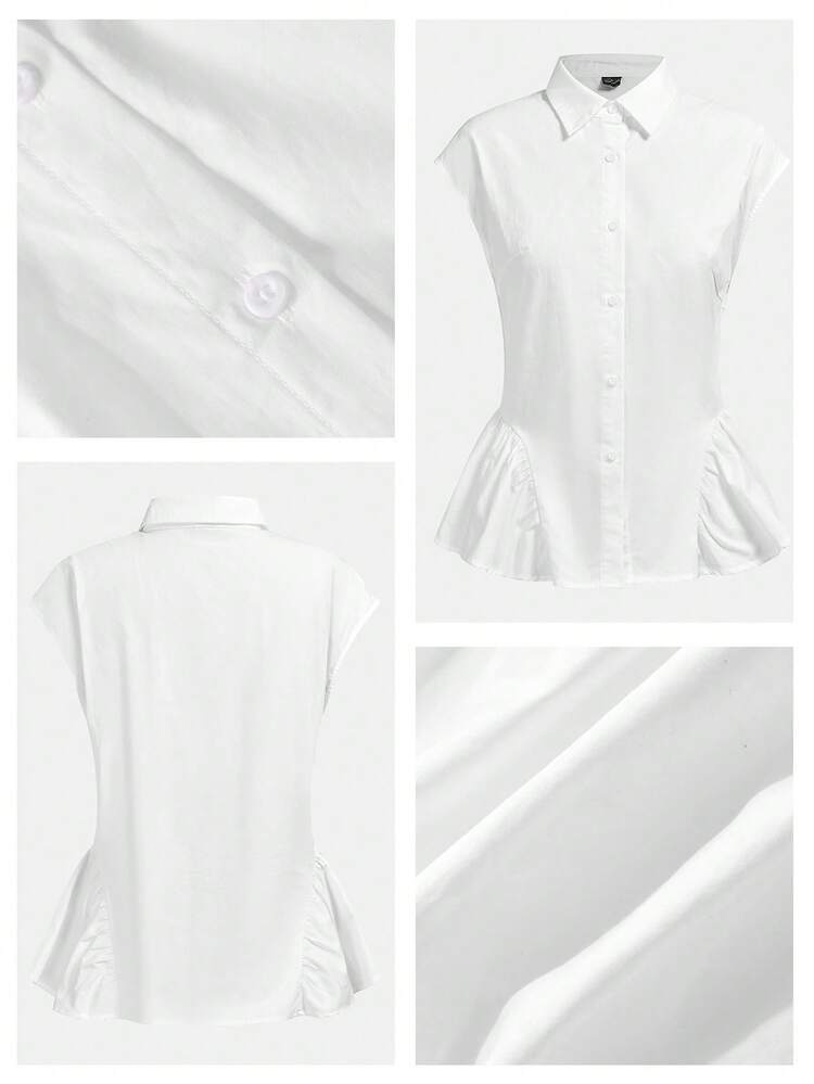 SHEIN Maija White Summer Women's Short Sleeve Shirt, Slight Drop Shoulder, Slim Fit, Urban Elegant Casual, Comfortable Office