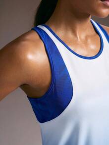 Powerista Ombre Letter Print Racerback Round Neck Summer Sports T-Shirt Tank Top Indoor Lifestyle Casual Athleisure Running Workout Gym Blue And White - Blue - View 5