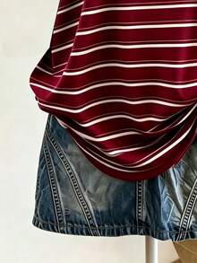 Rovax Women's Round Neck Short Sleeve Dropped Shoulder Striped Rhinestone Design Casual T-Shirt - Multicolor - View 3