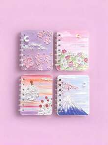 Cartoon Landscape A7 Spiral Notebook Portable Pocket Notepad Lightweight Compact Memo Book Fresh Style Daily Writing Stationery Practical Gift Portable Note Book For Travel Office And Daily Record - Multicolor - View 6