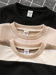 SHEIN 小男孩裝飾拼接圓領長袖套頭運動衫彈性腰長褲6件套 - 彩色 - 查看 4
