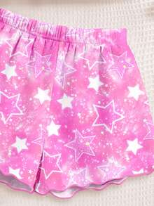 Young Girls Casual Minimalist Cartoon Print Camisole Top And Shorts Loungewear Set, Suitable For Summer - Multicolor - View 5