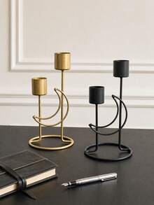 Muroi Mono 1PC/2PCS Modern Minimalist Geometric Candle Holder - Sleek Metal With Abstract Moon Design, 2-Arm Candle Display Stand, Space-Saving Contemporary Home Decor, Versatile Decorative Accent, Perfect For Everyday Use Special Occasions - multicolor - View 2