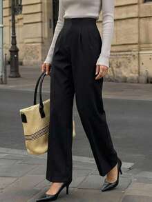 DAZY High Waist Plicated Detail Trousers - Black - View 18