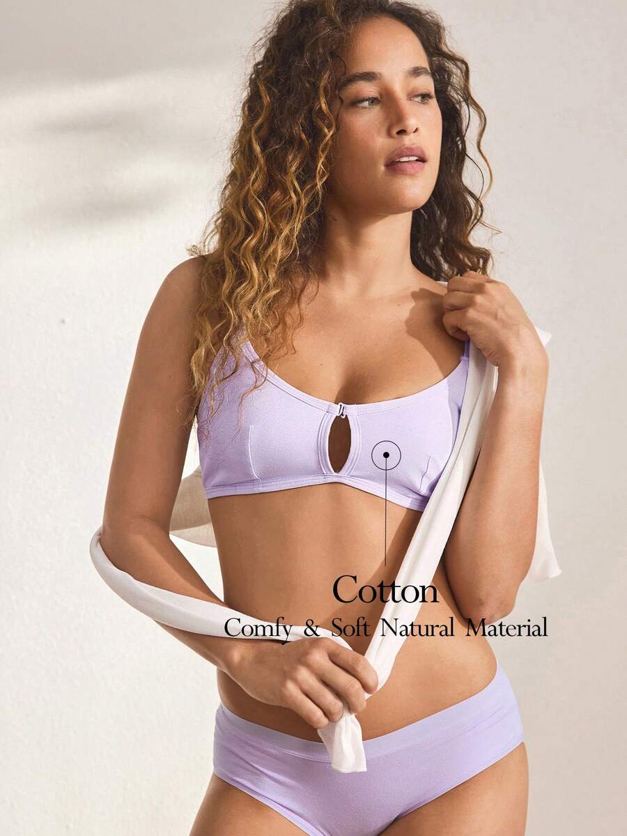 Ocili Comfortable Cotton Soft Front Closure Women's Bra - Purple - View 1