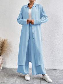 Louniche Conjunto de dos piezas de camisa larga y pantalones largos de unicolor - Azul - Ver 5