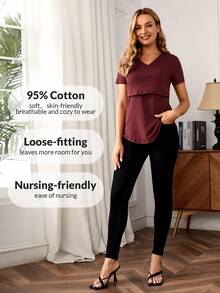 SHEIN Maternidad Camiseta de cuello V amamantamiento - Burdeos - Ver 6